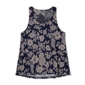 Tori Richard Honolulu‎ Tank Top Navy Floral Print Sleeveless Women's M